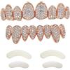 TSANLY Gold Grillz - Set di griglie con pavé di denti placcati in oro 24 K, barre di stampaggio extra incluse + custodia + panno in microfibra, Oro, Bronzo