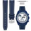 HORACE Cinturino universale per orologio in silicone liquido 20mm - Compatibile Omega x Swatch MoonSwatch - Kit di montaggio incluso (Blu/Cuciture Bianche)