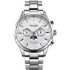 Alienwork Orologio Automatico Uomo Donna Argento Bracciale in Acciaio Calendario Data Bianco
