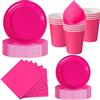 Nkaiso Stoviglie per Feste 50 Pezzi Rosa Vivace, 10 x 23cm & 10 x 18cm Piatti di Carta, 10 Tazze, 20 Tovaglioli - Per San Valentino, Festa della Mamma, Compleanno Femminile -10 Ospiti