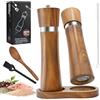 Cyiecw Macina Spezie e Sale Set 2 pezzi, Manuale Macina Pepe Legno, Regolabile Meccanismo in Ceramica con Vassoio, Cucina Regalo per Sale Grosso, Macinare Spezie, Cumino (21cm)