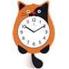 Lafocuse Orologio da Parete Gatto Design Arancione con Pendolo a Coda Mobile, Moderno Orologio da Muro Simpatico Decorativo per Soggiorno Camera da Letto Bambini, 40 x 23.5cm