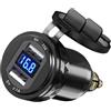 Sangcca Alluminio QC 3.0 Adattatore Din a USB per Moto BMW, Dual USB Carica Cellulare per Auto Impermeabile con Voltmetro LED Display Digitale, per 12-24 Volt Barca Triumph e Altre Moto in Stile Europeo