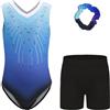 Cucudy Body Ginnastica Artistica Bambina Ragazze - Body da Ginnastica Ragazze a Maniche Lunghe e Senza Maniche con Colori Sfumati Pantaloncini e Fascia per Capelli, Atletica Body per Bambini 5-14 anni