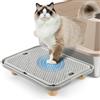 Bartuke Rampa di grandi dimensioni, gradini in plastica per gatti con piedini in legno e funzione di filtro per la lettiera, sgabello raccogli-lettiera per gattini e gatti anziani (Grigio chiaro)