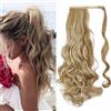 Dcbaboo Posticci per Capelli Ricci Coda Capelli Extension Coda di Cavallo 60cm Coda Finta Sintetica Ondulata Extension Coda Capelli Clip Wrap Around Ponytail Mossi Lunghi, Biondo sabbia/Biondo