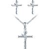 MicVivien Collana/Orecchini Donna in Argento Sterling 925 Ciondolo Croce con Fiore Rosa Collana Crocifisso, Orecchini Croce Rosa Set di Gioielli per Donne e Ragazze