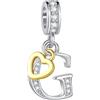 FGT - Ciondolo a forma di cuore con lettera iniziale A-Z in oro rosa a due tonalità, adatto per braccialetti Pandora, per compleanno, per donne, alfabeto, nome, One Size, Rame Zirconia cubica