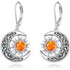 VONALA Orecchini Sole e Luna in Argento Sterling 925 con Opale, Orecchini a Goccia a Forma di Mezzaluna, Gioielli Celesti Sole e Luna, Regalo per Donne/Amici/Famiglia, 33.0 mm x 15.2 mm, Argento