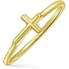 Bling Jewelry Anello Semplice E Minimalista Con Nocca Di Mezzo, Banda Sottile Da 1 Mm, Impilabile Con Croce Religiosa Laterale Per Adolescenti, Placcato In Oro Giallo 14 Carati, Argento 925.
