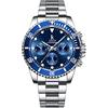 Alienwork Orologio Automatico Uomo Donna Argento Bracciale in Acciaio Calendario Data Blu Marino Multi-funzione Fondo in Vetro