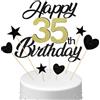 Conruich Decorazione per Torta di Compleanno 35 anni Uomo Donna, Cake Topper Happy 35th Birthday Oro Nero, Torta Torta Stella Cuore Nero per Decorazione Festa 35 anni Compleanno Donna Uomo
