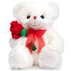 BEJOY orsacchiotto di peluche orso rosa con fiocco rosso peluche morbido, regalo per San Valentino, 30cm bianco
