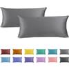 ATsense Set Di 2 Federe Cuscino 40x80 Cm, 100% Cotone Lavato, Grigio Scuro, Con Cerniera, OEKO-TEX