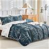 Tokokimo Copripiumino per letto da 180 cm, motivo con rami e foglie, in microfibra, 3 pezzi, composto da 1 copripiumino da 260 x 240 cm e 2 federe per cuscino da 65 x 65 cm, blu marino/bianco