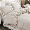 Herside Set copripiumino con ruches Beige Grigio, biancheria da letto Boho, 2 strati, design ruches Beige Bianco, stile Shabby Chic, per letto singolo, 1 copripiumino e 1 federa da cuscino