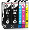 Clywenss 407XL 407 XL Cartucce d'inchiostro Compatibili con Epson WorkForce Pro WF-4745DTWF WF-4745 WF4745 DTWF WF4745DTWF Stampante, 5-Pezzi (2 Nero, 1 Ciano, 1 Magenta, 1 Giallo)