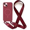 JIYUDZ JIYU Cover Magnetica per iPhone 15 6.1 con Cordino,Custodia Silicone Compatibile con MagSafe,Cover Silicone Antiurto con Corda Collana Tracolla Laccio Protettiva Case,Rosso