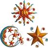 Limygus Decorazione da parete celeste, scultura da parete in metallo, sagoma decorativa da parete, decorazione da parete con sole, luna e stella, set da 3
