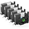 Upwinning Tze-211 Tze211 Nastro 6mm x 8m Nero su Bianco, 5 Pezzi