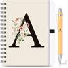 BBTO Set di Quaderno e Penna Personalizzati con Iniziale A, Quaderno a Spirale Floreale B6 con Penna in Bambù Lettera Regalo per Donne e Uomini Natale Compleanno San Valentine Amica Collega Maestre