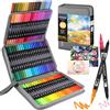 Gunsamg Set di 80 pennarelli per pittura, schizzi, evidenziazione e colorazione, per libri da colorare, a doppia punta, con libro da colorare e biglietti di auguri, regalo per un'anima creativa
