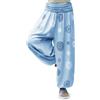 Gloop Pantaloni a pompa, da donna, per il tempo libero, estivi, con motivo floreale o tinta unita HS201701, Blu cielo 13024a8, XL/3XL