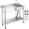 VEVOR Lavandino Mobile da Cucina 1200 x 500 x 1055 mm, Vasca Singola con Rubinetto e Ruote, Lavello da Cucina per Garage, Ristorante, Lavanderia, Lavabo da Esterno con Piano di Lavoro Sinistra