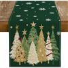 GEEORY Runner da tavola di Natale, 33 x 300 cm, albero di Natale, fiocchi di neve, decorazione per la tavola della fattoria, decorazione per cucina, sala da pranzo, interni ed esterni, cena (verde),