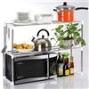 BAKAJI Mensola Salvaspazio Porta Microonde in Acciaio Estensibile, Scaffale da Cucina Allungabile con Ripiano Portaspezie, Mobile Estendibile con Ganci e Piedini Antiscivolo, Design Moderno