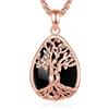 INFUSEU Collana Albero Della Vita Cristal 18K Oro Rose Forma a Goccia Collane Cristallo Ossidiana Ciondolo Abbraccio Gioielli Ciondolo Yoga Fortunato Regalo per Le Donna Uomo