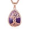 INFUSEU Collana Albero Della Vita Cristal 18K Oro Rose Forma a Goccia Collane Cristallo Ametista Ciondolo Abbraccio Gioielli Ciondolo Yoga Fortunato Regalo per Le Donna Uomo