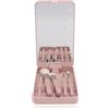 Dpofirs Mini Set di Pennelli per Trucco Viaggio con Custodia, Luce, Specchio, 5 Pennelli Piccoli per Cosmetici, Kit di Pennelli Essenziali Viaggio per Donne e Ragazze, Pieghevoli