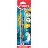 Maped - 2 matite per carta HB punta gomma + guida per dito giungla febbre - strumento divertente per imparare a scrivere - Consigliato dagli insegnanti - dai 3 anni
