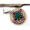 7Gm 925 Argento Sterling Sintetico Smeraldo Taglio Gemma Bicolore Ciondolo 3.3cm