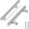 Flexzion Confezione da 5 maniglie per mobili da cucina argentate, 15,2 cm, 9,7 cm, barra a T in acciaio inox massiccio con nichel satinato spazzolato, ferramenta per mobili da cucina e da bagno