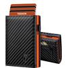 TEEHON Portafoglio Uomo Slim RFID Blocking, Magnetica Fibra di Carbonio Porta Carte di Credito Uomo - ID Window, Tasca Portamonete con Cerniera, Scomparto per Banconota (Classico, Nero Arancione)