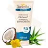 Suntribe Crema Solare Naturale Minerale Sport FPS 50 Suntribe - 100 ml, Biologica - 100% Naturale & Sicura per i Coralli, Filtri UV Non-Nano Minerali, Molto Resistente all'Acqua & al Sudore - Colore Bianco