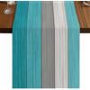 Vandarllin Runner da tavola in cotone e lino, stile retrò, rustico, con struttura in legno, sfumate, blu acqua, grigio, rettangolare, decorazione per cucina, casa, sala da pranzo, vacanze, 177,8 cm di