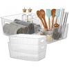 Wintem - Set 4 Contenitori Organizer Trasparenti con Manici Integrati e Design Impilabile per Casa, Cucina e Bagno