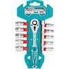 TOTAL Tools - Set di bicchieri cromati e carrelli | 10 chiavi a bussola + 45 denti | con inserto da 1/4 | Include adattatore prolunga da 100 mm | cromo vanadio