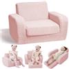 KidBloom 3 in 1 Divanetto per Bambini, Rosa Poltrona Bambini con Funzione di Sonno, Tessuto Sherpa Pieghevole Poltroncina Bimbi