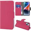 N NEWTOP Cover Compatibile con Apple iPhone 14 PLUS, HQ Lateral Custodia Libro Flip Chiusura Magnetica Portafoglio Simil Pelle Stand Protezione Completa Case TPU Anti Urto (Fucsia)