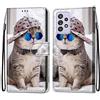 Mo-Somnus Cover per Samsung Galaxy A52 5G, Custodia in PU Pelle Magnetica Libro Flip Caso Antiurto Portafoglio [Supporto Stand] con Porta Carte e Cinturino da Polso Wallet Case (Gatti 4)