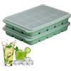 LYQOQYL Stampo per cubetti di ghiaccio in silicone con coperchio, 2 pezzi, 30 scomparti, in silicone, per cocktail, whisky, vino, frutta, puree, gelato, tè freddo (verde oliva + verde oliva)