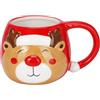 MIJOMA Tazza natalizia da 370 ml in dolomite - Tazza in design 3D festivo con manico rosso - Tazza di Natale per cacao e caffè (renna)
