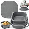 Suitedget Ni-n-ja Cr-is-pi Teglia per Friggitrice ad Aria in Silicone, Completamente Chiuso Teglie per Friggitrice ad Aria, 2 Teglie Silicone e 1 Tappetino Isolante, per Ni-n-ja Air Fryer FN101EU(3.8L、1.4L)
