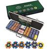 Bullets Playing Cards, Valigetta da poker Richie, Set da poker, con 500 chip da poker in ceramica con valori stampati, con pulsante in ceramica, confezione doppia di carte da poker