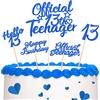 Nezyo 13 Cake Topper con Glitter per il 13° Compleanno Decorazioni per Cupcake con Official Teenager Topper per Torta con Hello 13 Kit per Decorare Dolci con Happy Birthday per Festa (Blu)