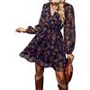 CUPSHE Abito Corto A-Line in Chiffon con Stampa Floreale, Maniche Lunghe in Stile Contadino, Abito Autunnale con Elastico